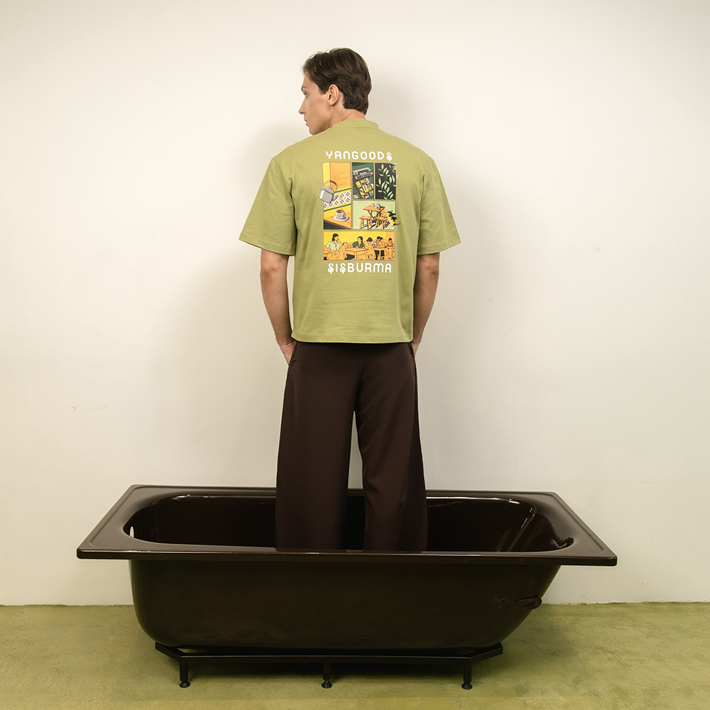 Yangoodsisburma Green Graphic Premium Cotton Tee Small