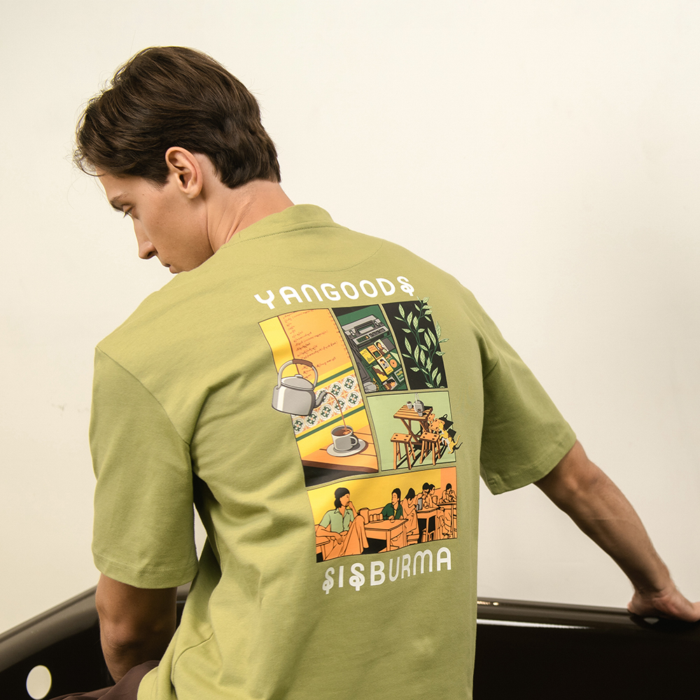 Yangoodsisburma Green Graphic Premium Cotton Tee Small